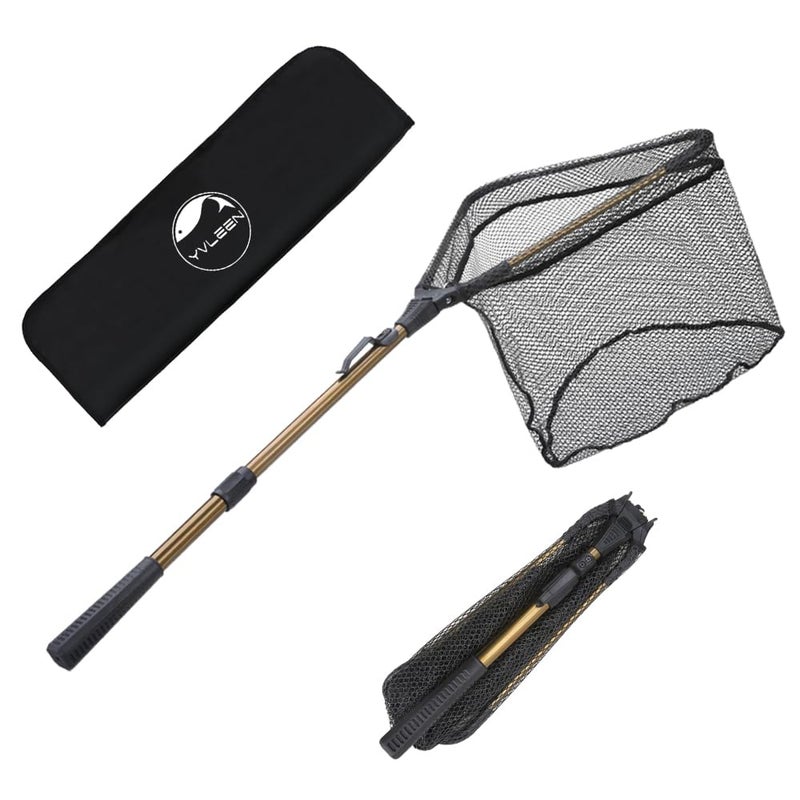 YVLEEN Folding Fishing Net - Foldable Fish Landing Net Robust Aluminum Telescopic Pole Handle and Nylon Mesh 16inch Hoop Size - Image 1